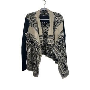 Lucky Brand Beige and Black Crop Long Sleeve Cardigan Size Large